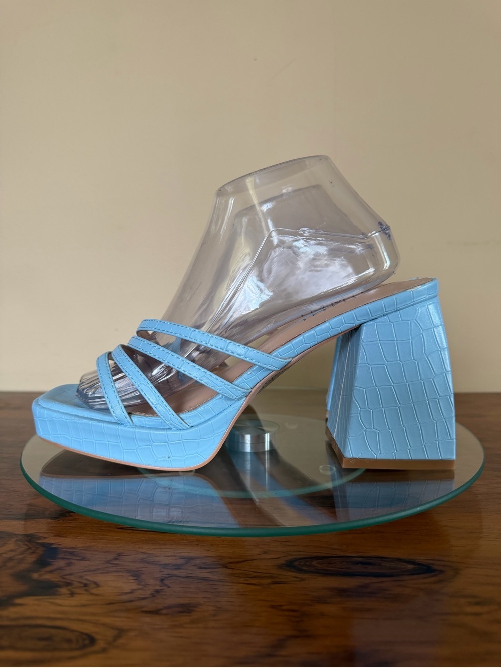 Simmi London Kellie platform mule sandals in blue croc size 8